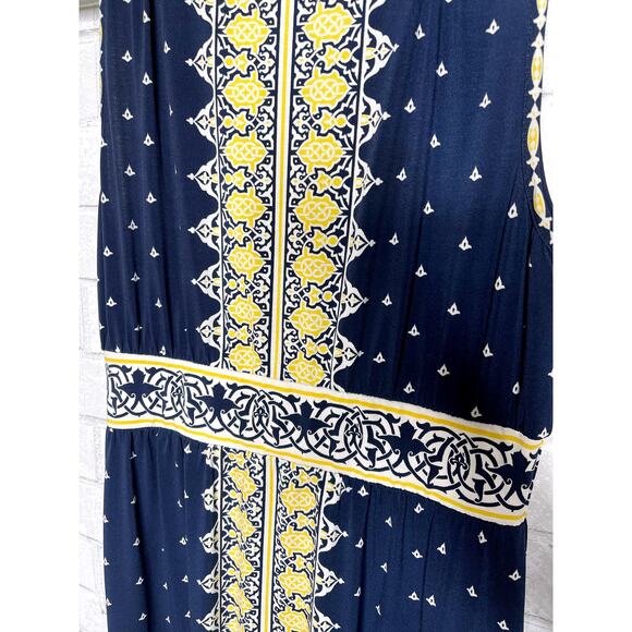Nordstrom Max Studio M Tribal Stretch Maxi Dress Sleeveless Sundress Blue Yellow - Picture 4 of 7